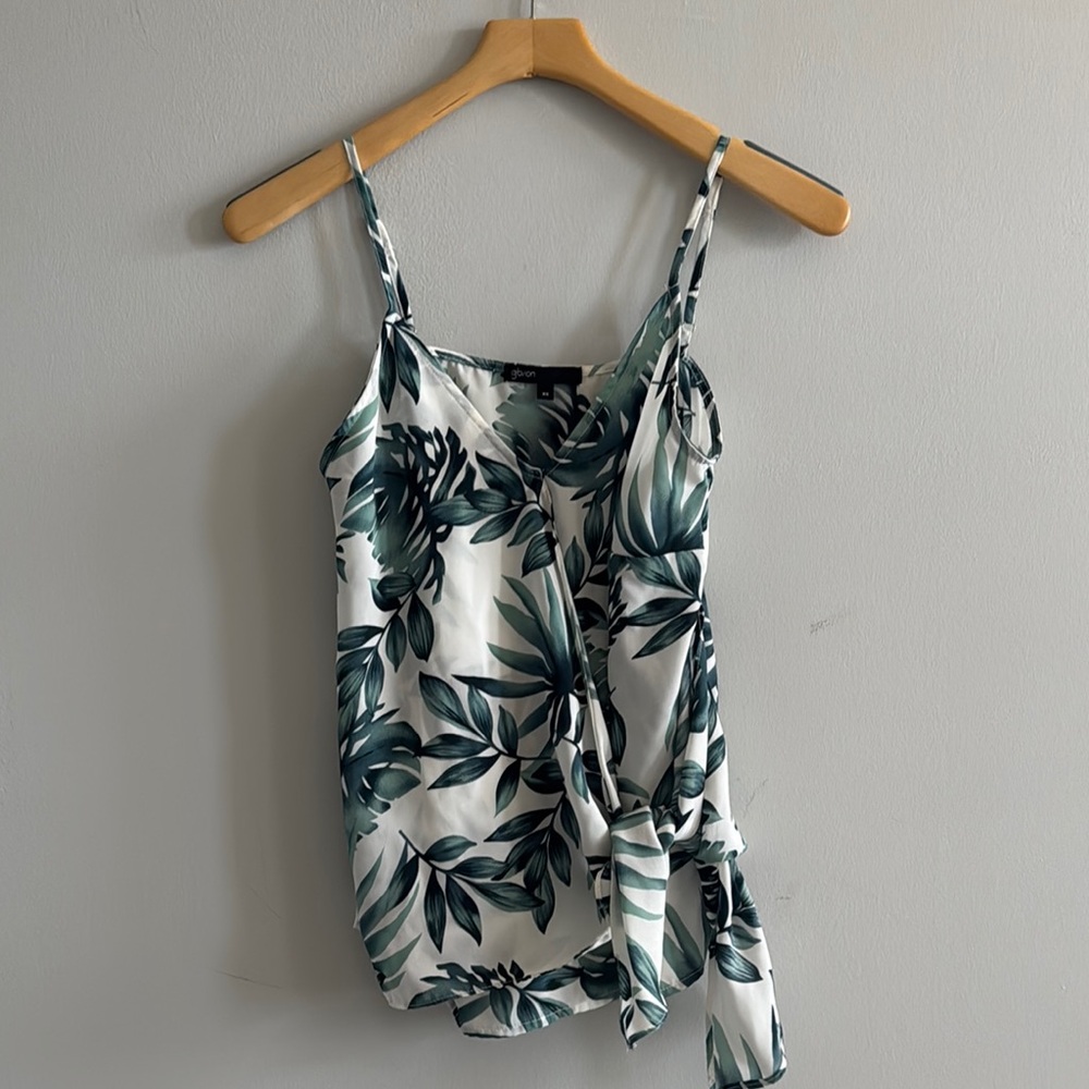 Floral Print Women's Top - Green and White